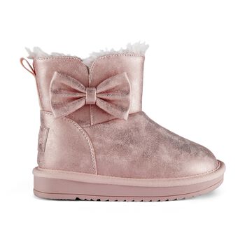 Girls Metallic Pink Faux Leather Bow Boots