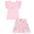 Girls Pink Floral Skirt Set, 1, hi-res