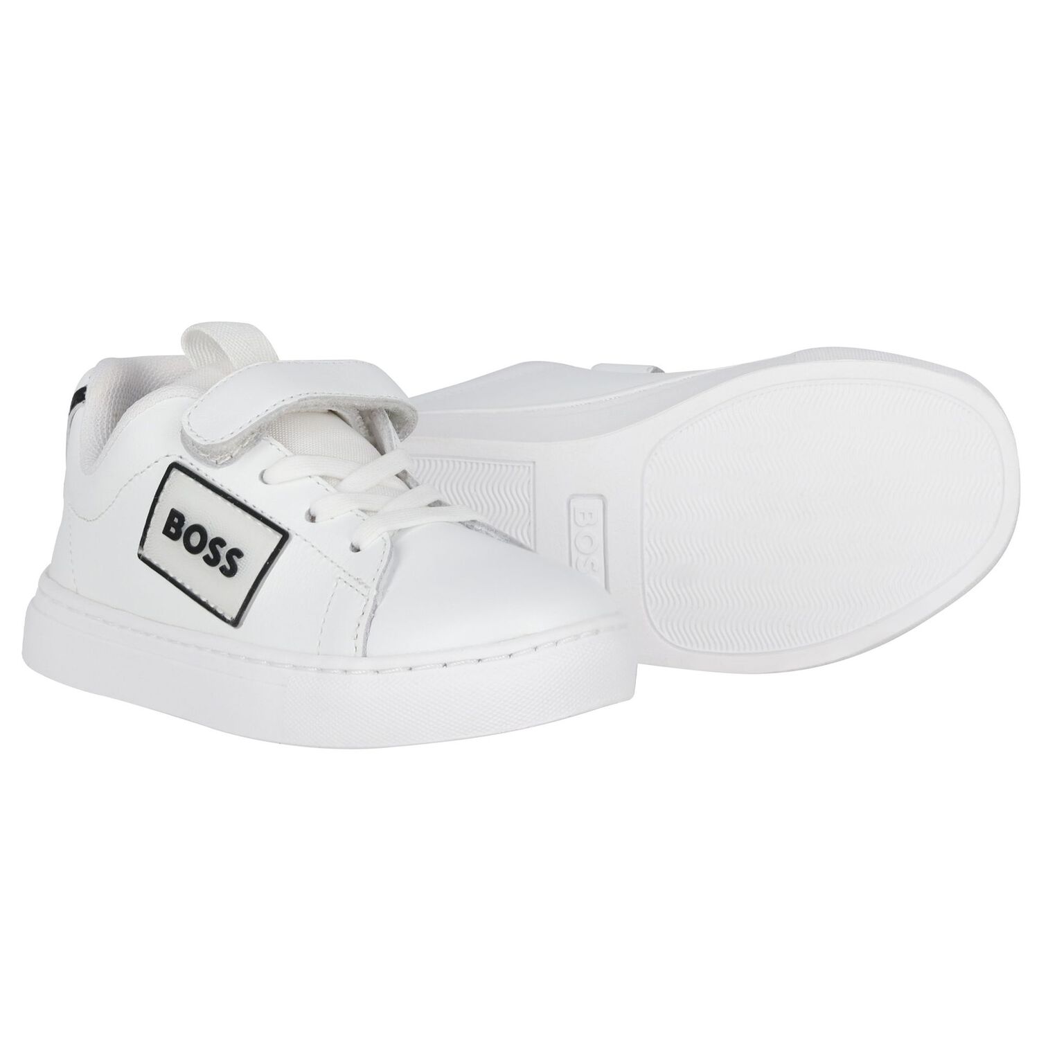 Boys White Leather Trainers, 1, hi-res
