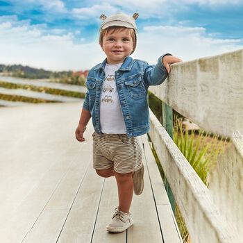 Younger Boys White & Beige Shorts Set
