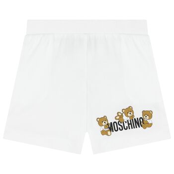 Younger White Teddy Bear Logo Shorts