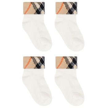 White & Beige Check Baby Socks ( 2-Pack )