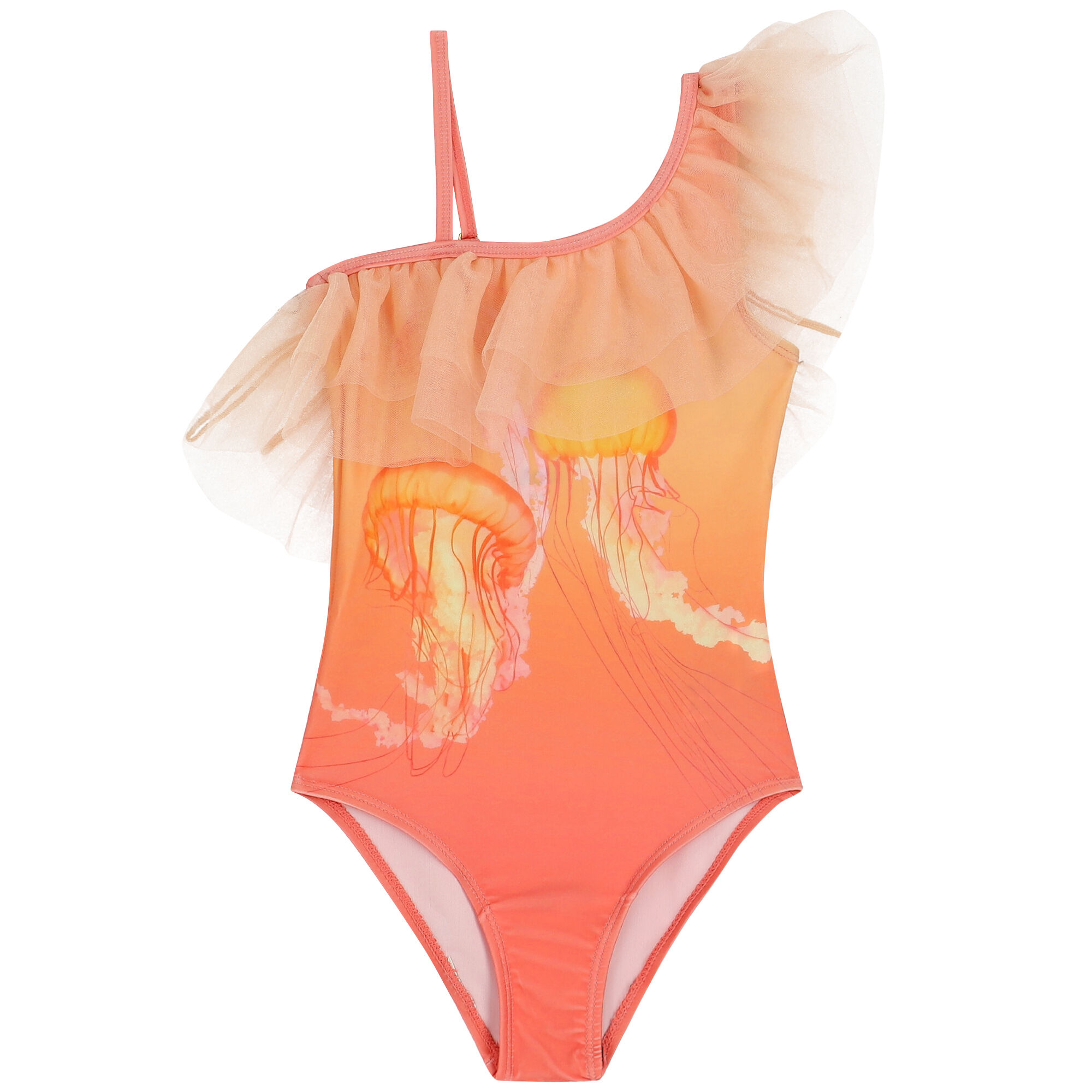 Orange ruffle swimsuit best sale