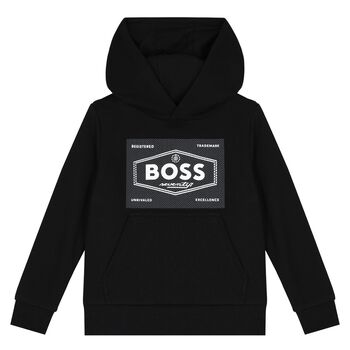 Boys Black Logo Hooded Top