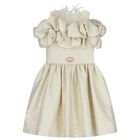 Girls Gold Logo Ruffled Dress, 1, hi-res