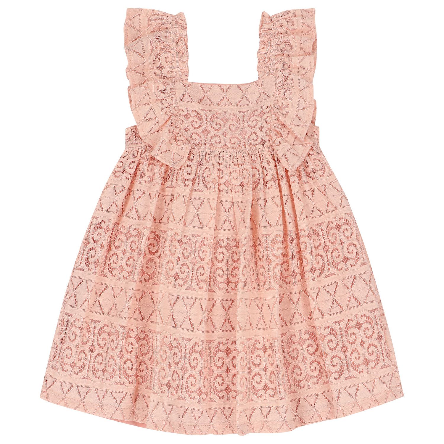 Girls Pink Crochet Lace Dress, 1, hi-res