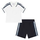 Younger Boys Ivory & Navy Blue Shorts Set, 1, hi-res
