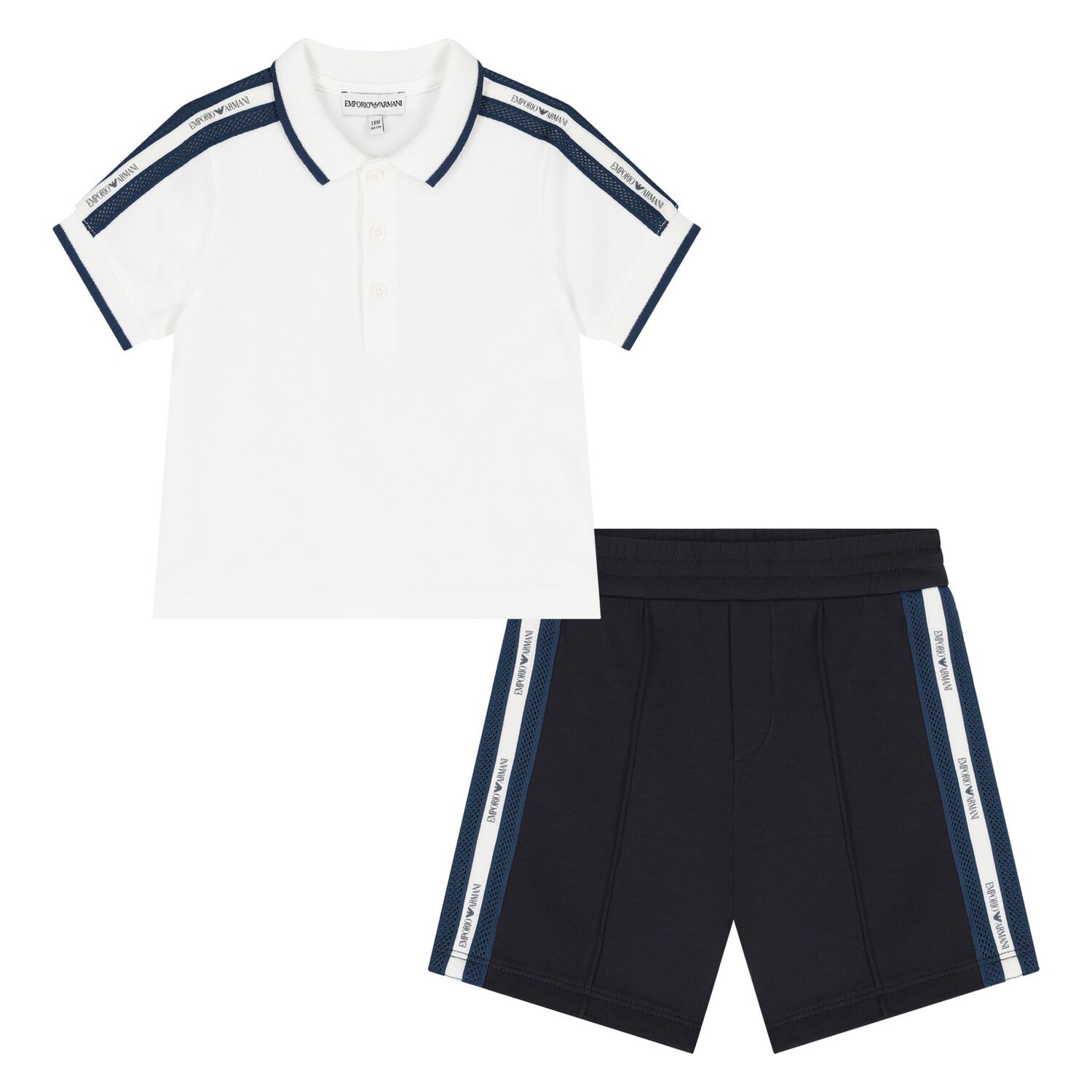 Younger Boys Ivory & Navy Blue Shorts Set, 1, hi-res