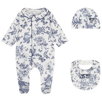 Ivory & Navy Blue Toile De Jouy Babygrow Gift Set