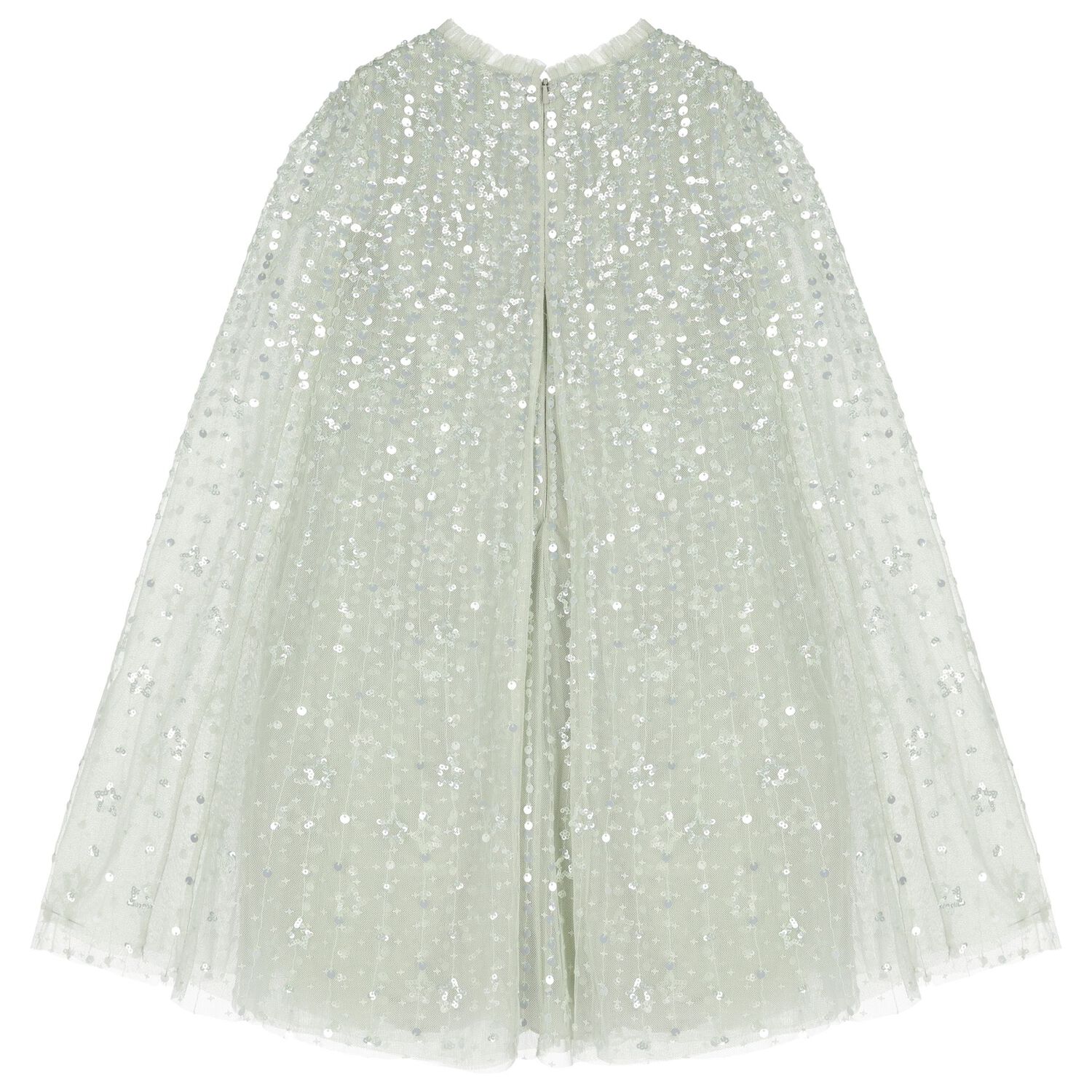Girls Green Sequin & Star Tulle Cape Dress, 1, hi-res