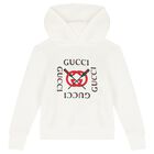 Ivory Cotton Logo Hooded Top, 1, hi-res