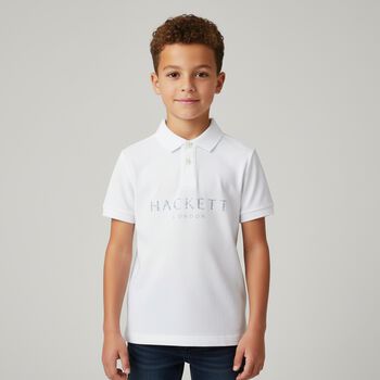 Boys White Logo Polo Shirt, 3 Boys White Logo Polo Shirt