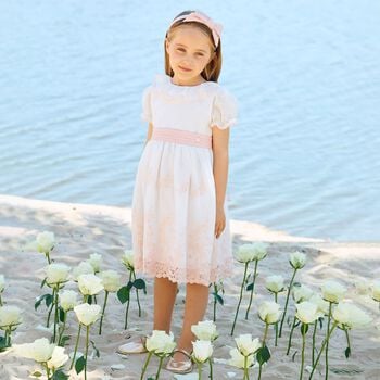 Girls White & Pink Floral Dress 