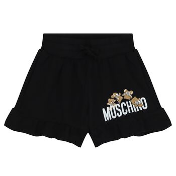 Girls Black Teddy Bear Shorts