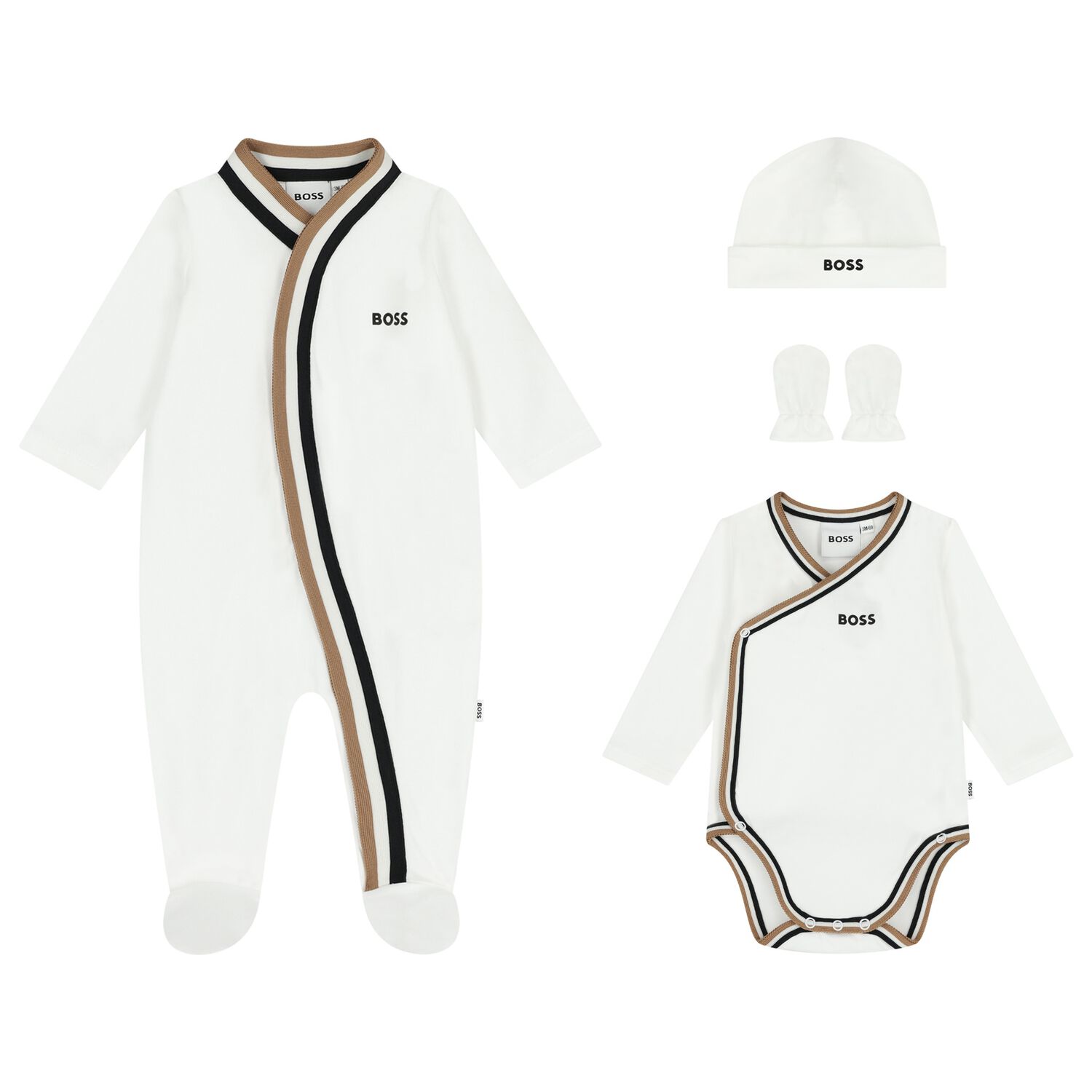 Baby Boys White Logo Babygrow Gift Set, 1, hi-res