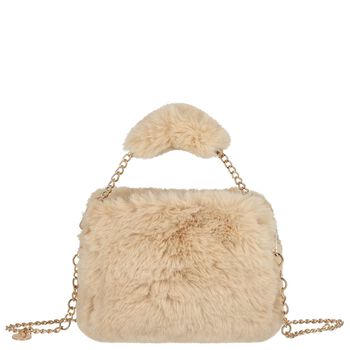 Girls Beige Faux Fur Handbag