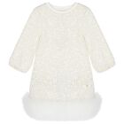 Girls Ivory Sequin Embellished Dress, 1, hi-res