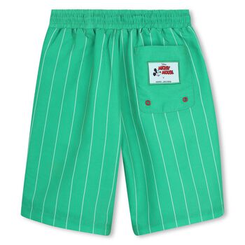 Boys Green Striped Swim Shorts