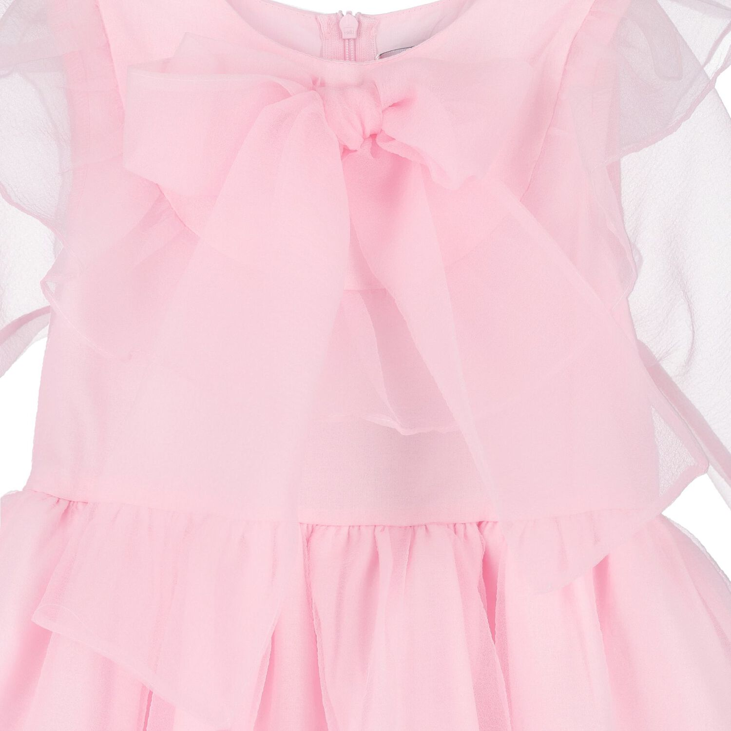 Girls Pink Organza Bow & Ruffle Dress, 1, hi-res image number null