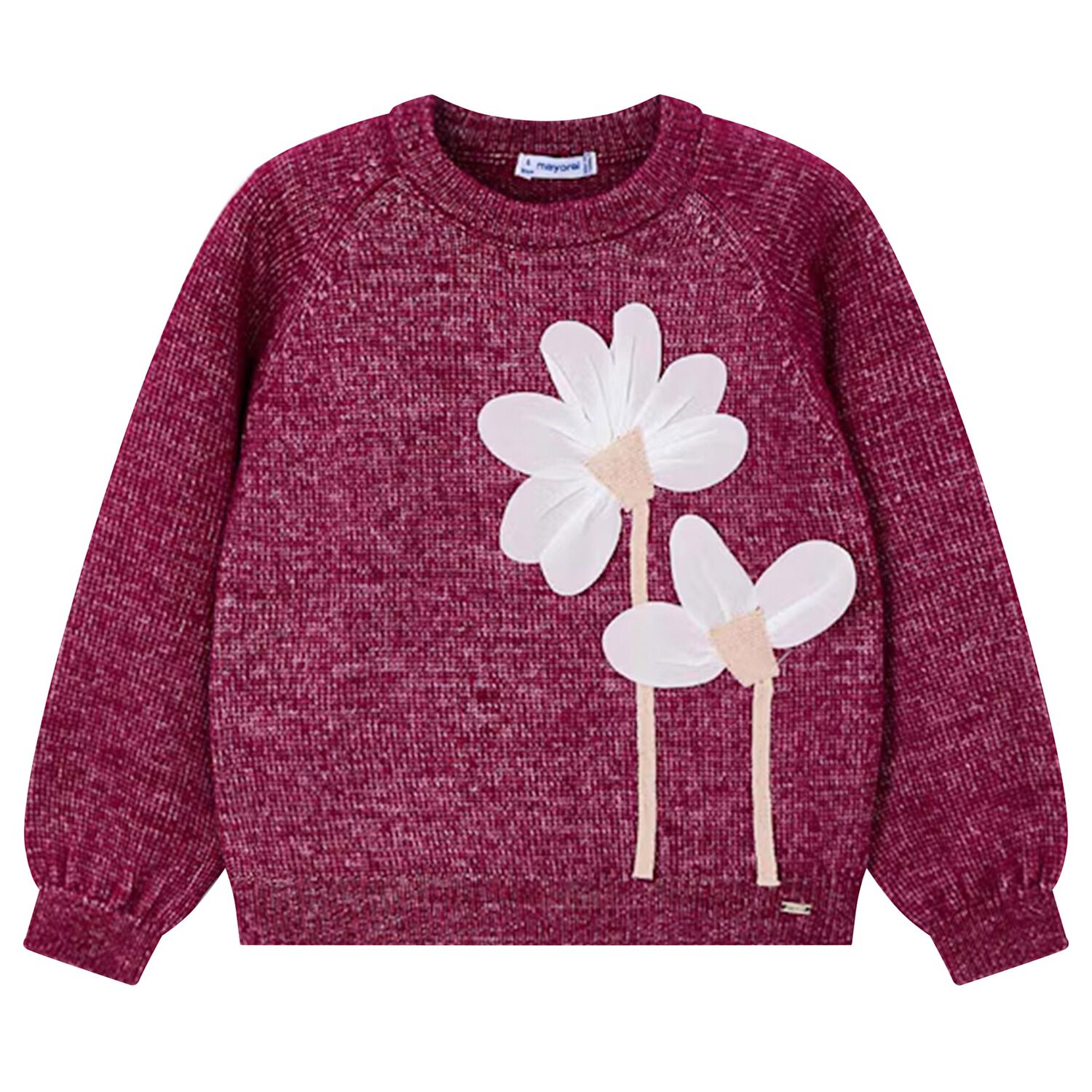 Girls Burgundy Flower Jumper, 1, hi-res image number null