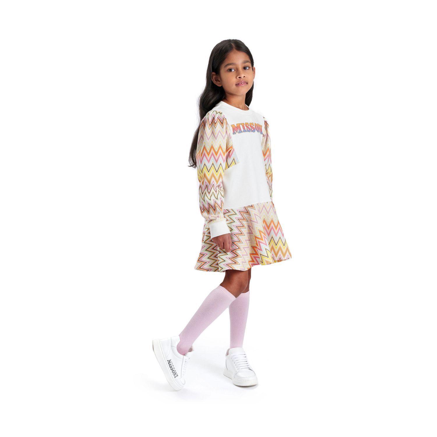 Girls Ivory, Pink & Yellow Logo Dress, 1, hi-res