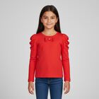 Girls Red Bow Long Sleeve Top, 2, hi-res