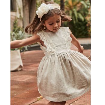 Girls Beige Shimmery Linen Dress