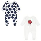 White & Navy Boke Flower Babygrows ( 2 Pack ), 1, hi-res