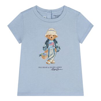 Baby Girls Blue Teddy Bear T-Shirt