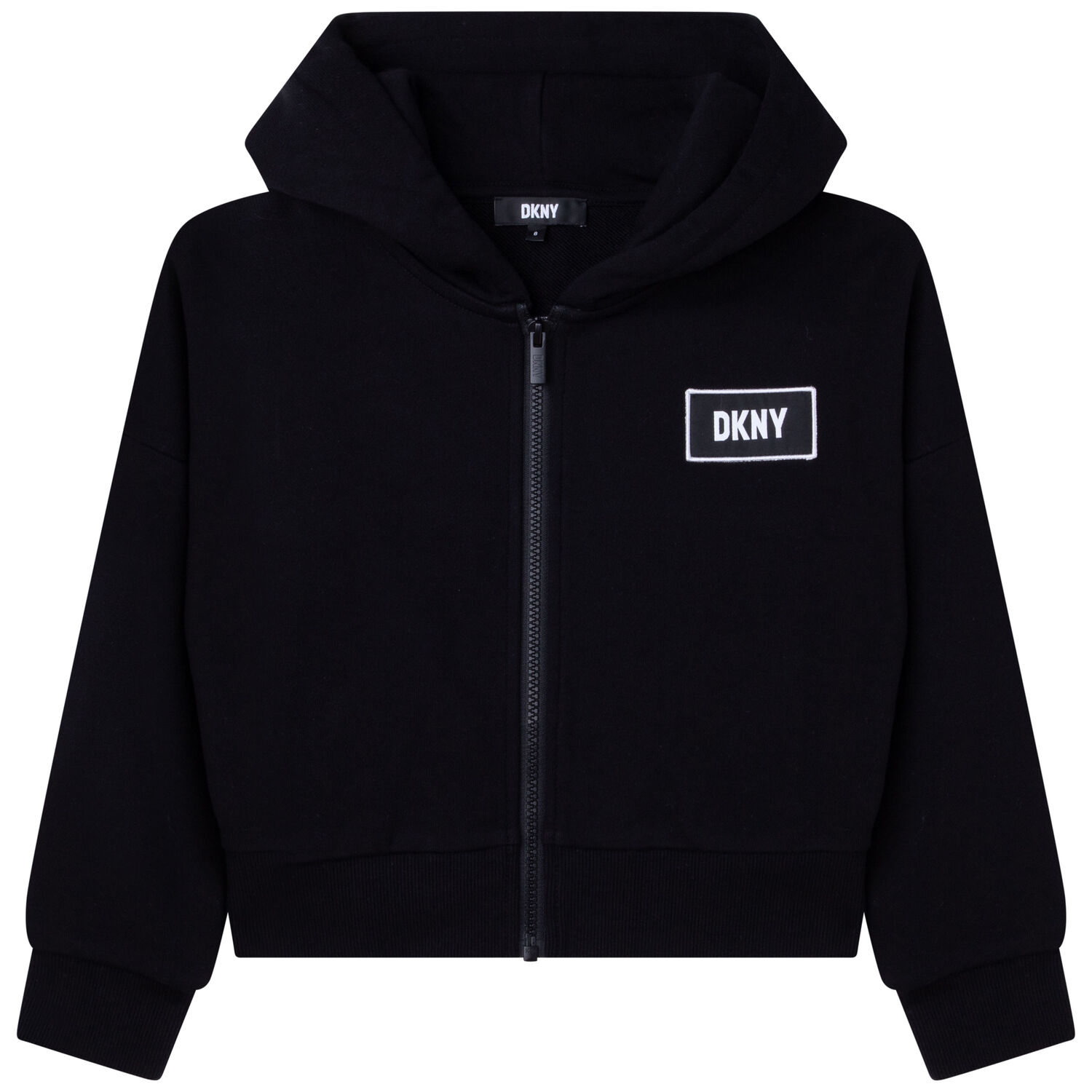 Girls Black Logo Zip Up Top, 1, hi-res