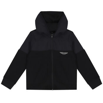 Boys Black Aston Martin Logo Hooded Zip Up Top