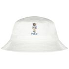 Boys White Polo Bear Hat, 1, hi-res