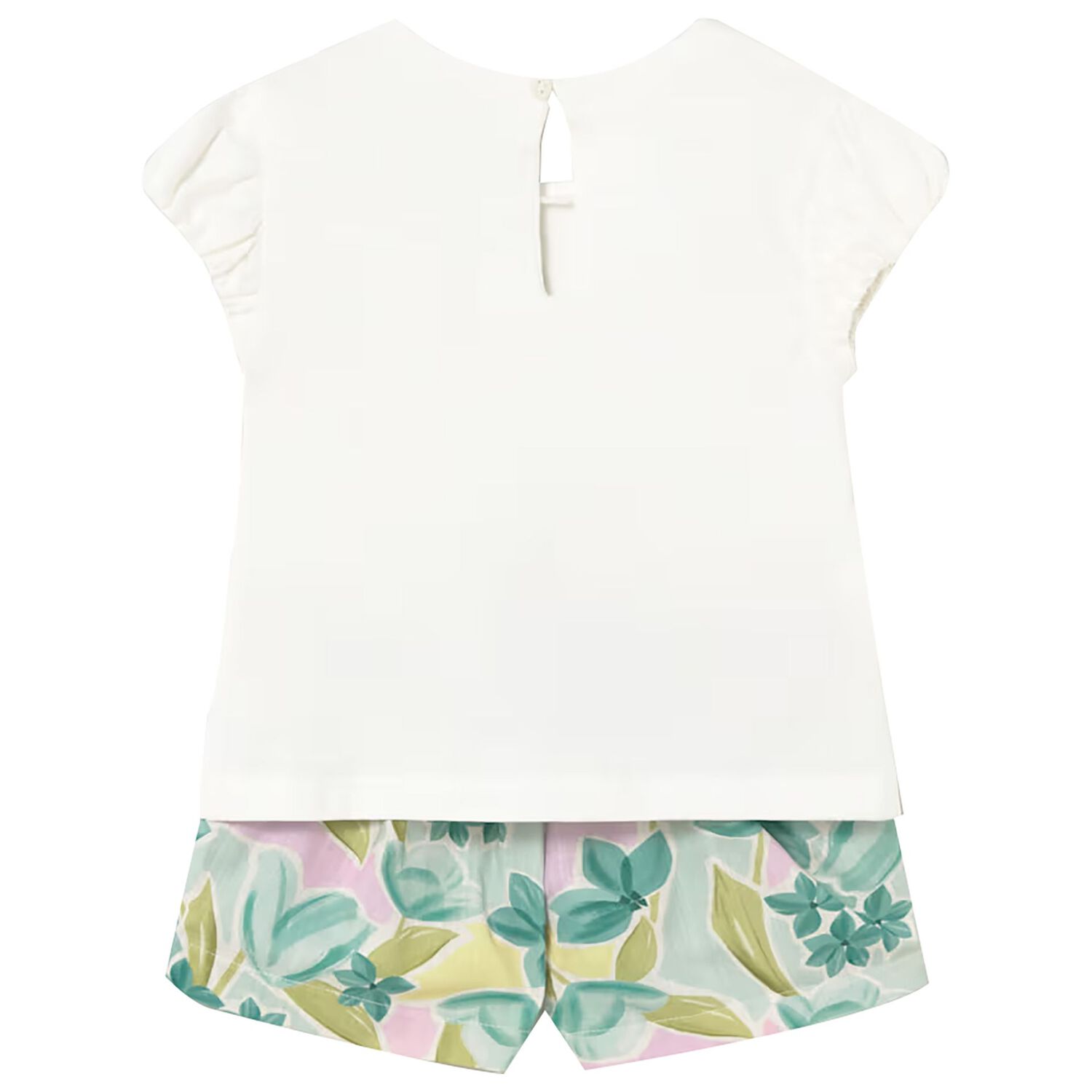 Younger Girls Ivory & Green Floral Shorts Set, 2, hi-res