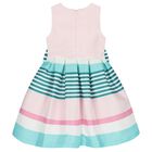 Girls Pink Bow Striped Dress, 1, hi-res