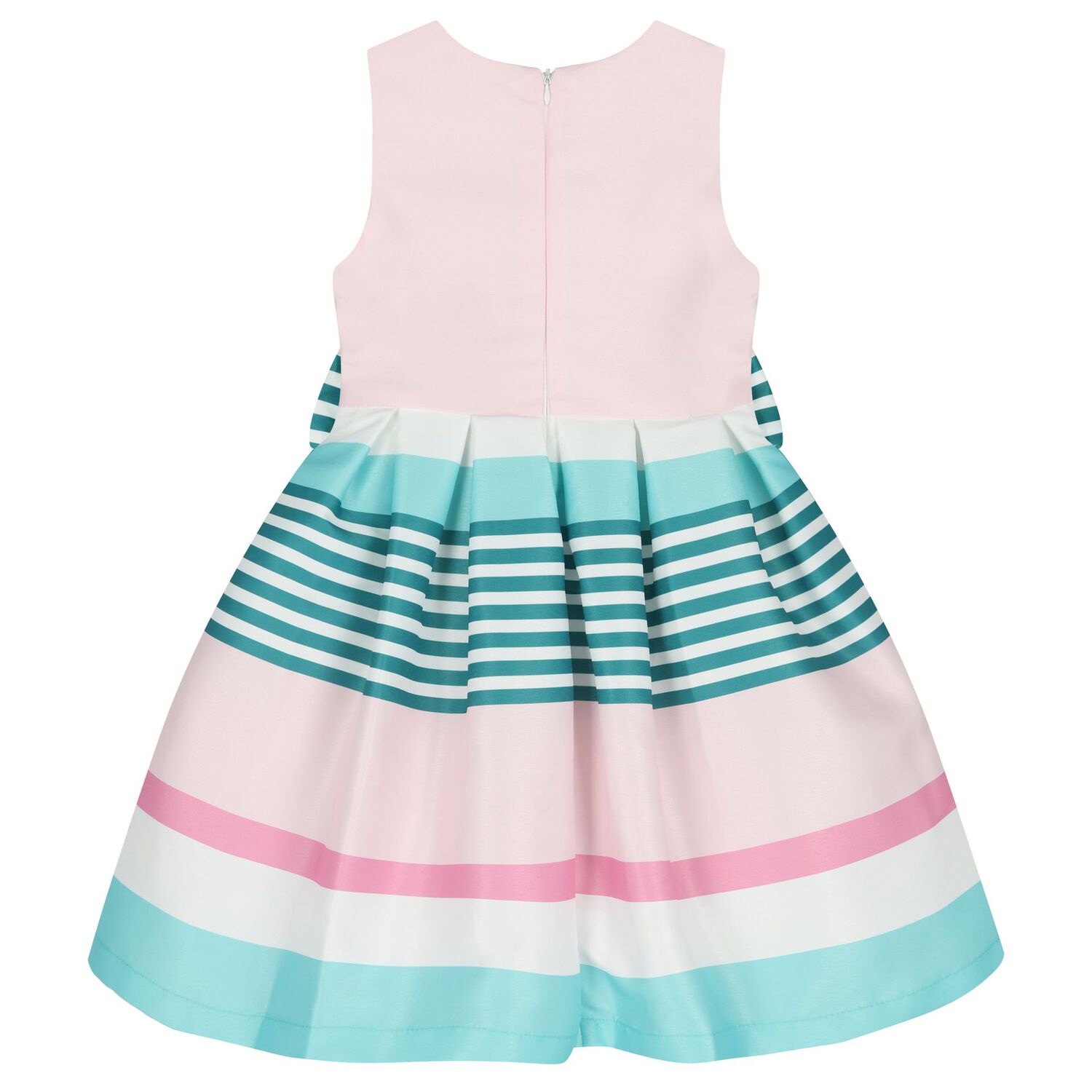 Girls Pink Bow Striped Dress, 1, hi-res