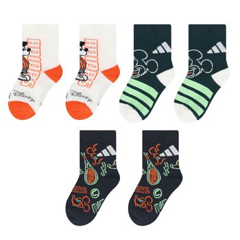 Ivory, Navy Blue & Green Disney Logo Socks ( 3-Pack )