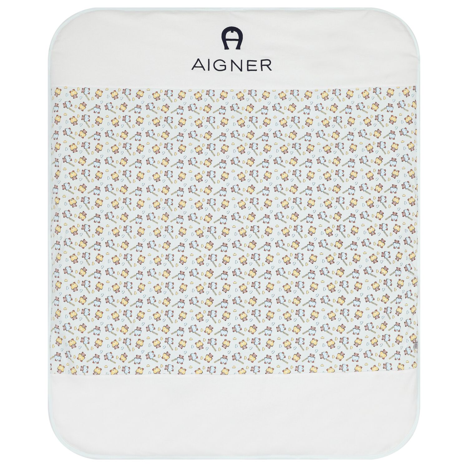 Baby Boys Blue & White Teddy Bear Logo Blanket, 1, hi-res