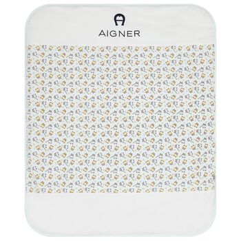 Baby Boys Blue & White Teddy Bear Logo Blanket