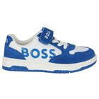 Boys Blue & White Logo Trainers, 1, hi-res
