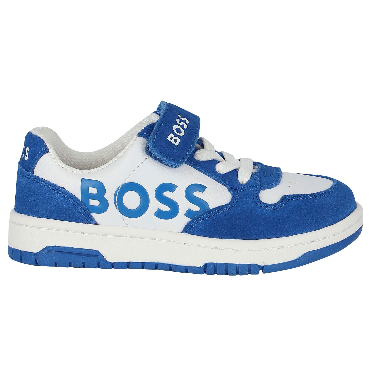 Boys Blue & White Logo Trainers, 1, hi-res
