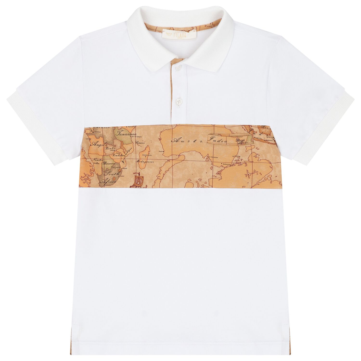 Boys White Geo Map Polo Shirt, 1, hi-res