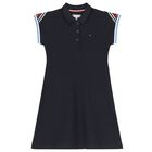 Girls Navy Blue Logo Polo Dress, 1, hi-res