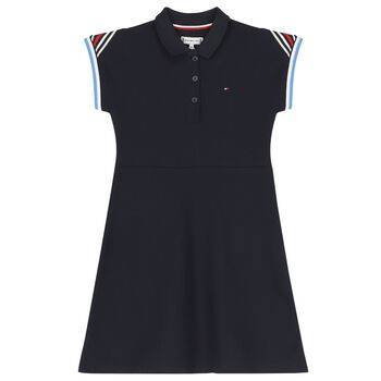 Girls Navy Blue Logo Polo Dress