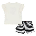 Girls Ivory & Black Heart Shorts Set, 1, hi-res