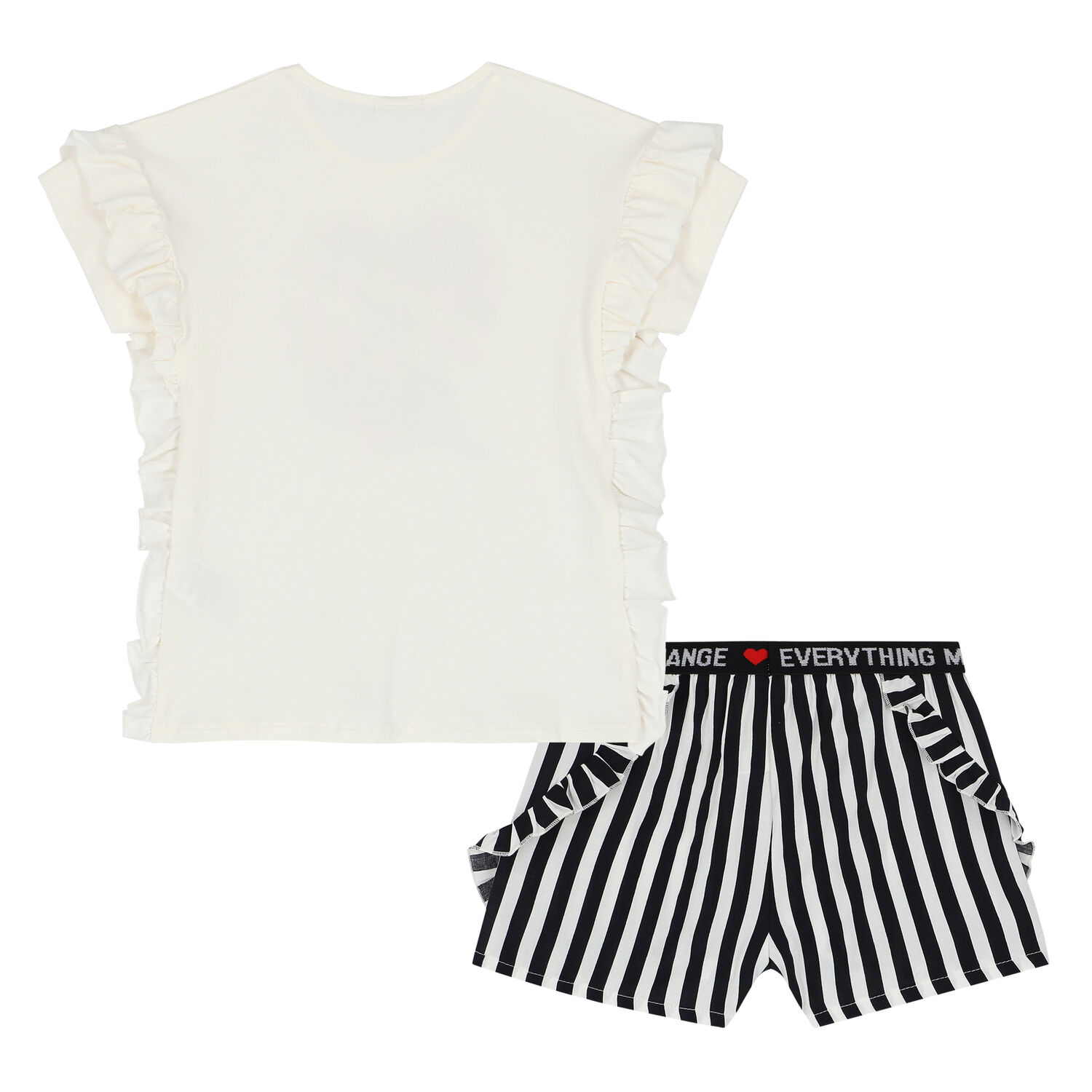 Girls Ivory & Black Heart Shorts Set, 1, hi-res