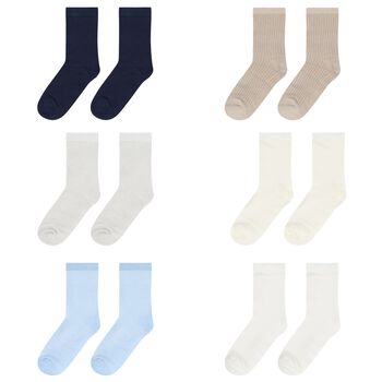 Baby Boys Blue, White & Beige Socks (6 Pack)