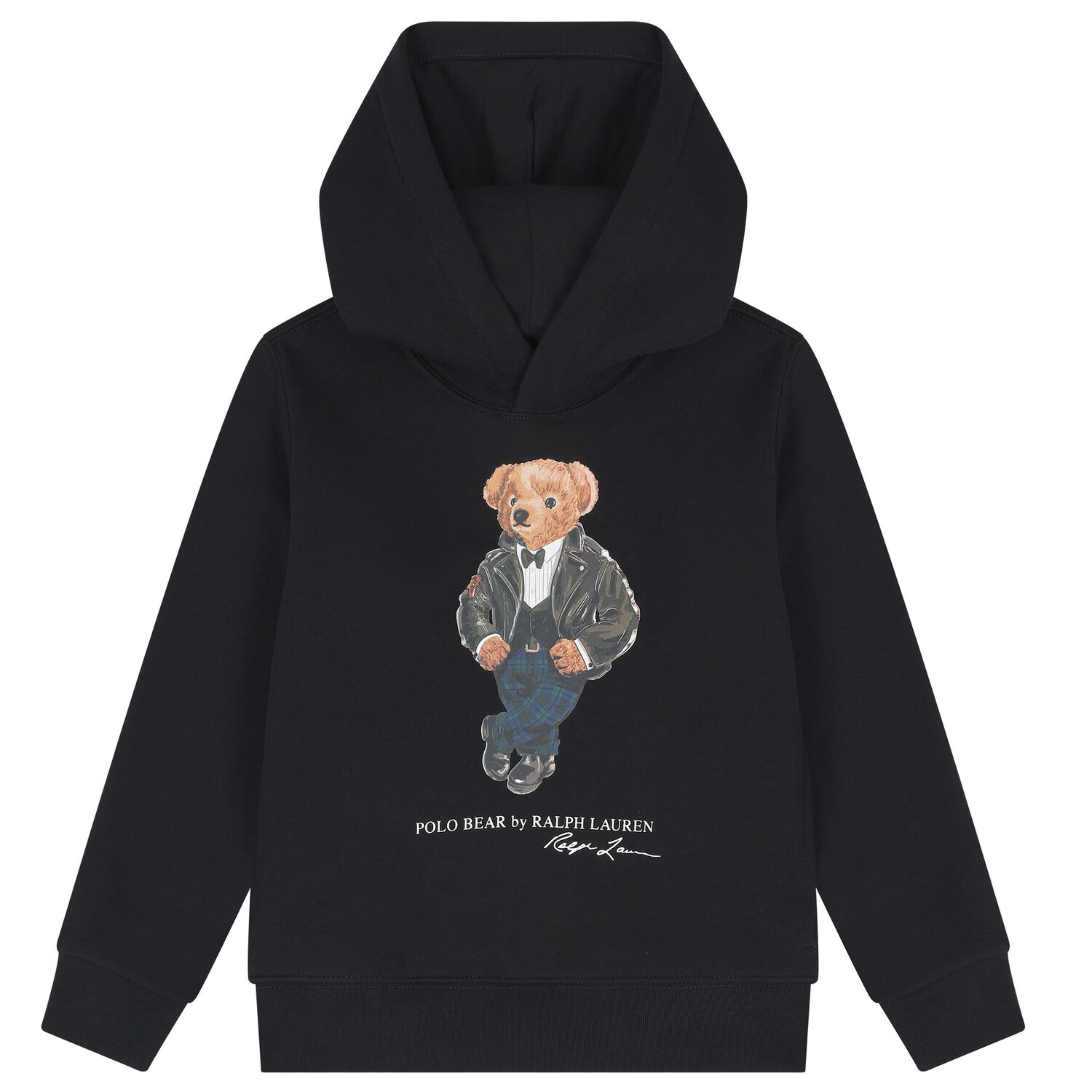 Boys Black Polo Bear Hooded Top, 1, hi-res