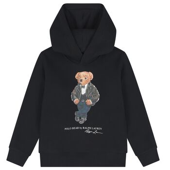 Boys Black Polo Bear Hooded Top