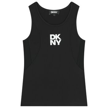 Girls Black Logo Mesh Vest Top