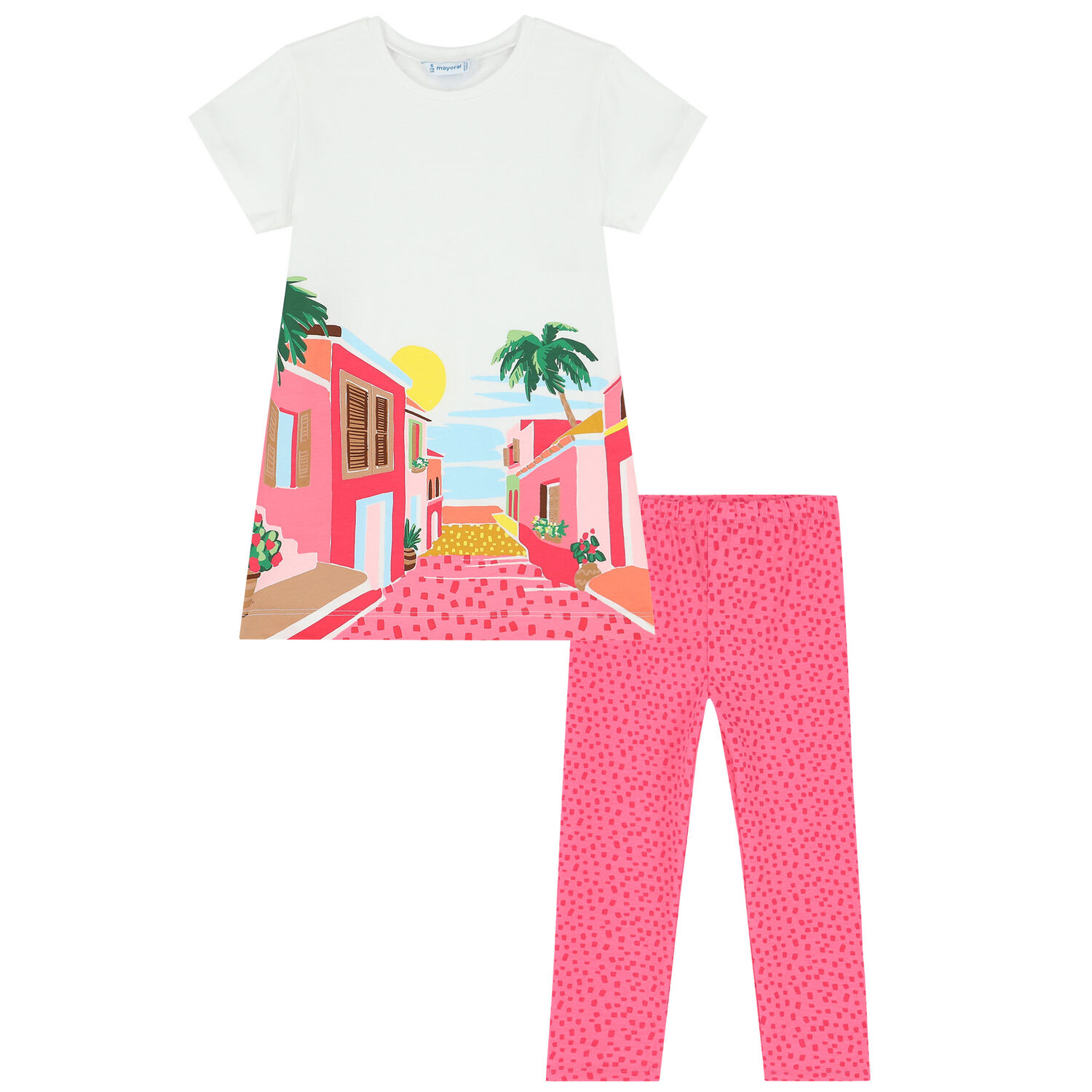 Girls White & Pink Graphic Leggings Set, 2, hi-res